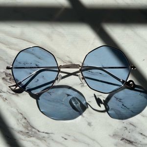 Octagon Shaped Blue Lens Sunglasses
